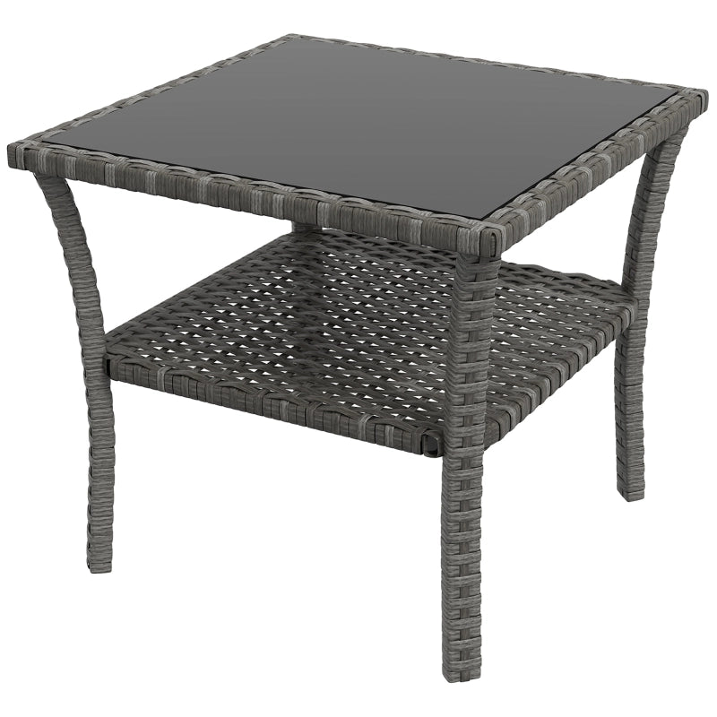 Tavolo da giardino in polietano; 50 x 50 x 45cm; tavolino laterale impermeabile per 4 persone; quadrato con piano in vetro a mensola