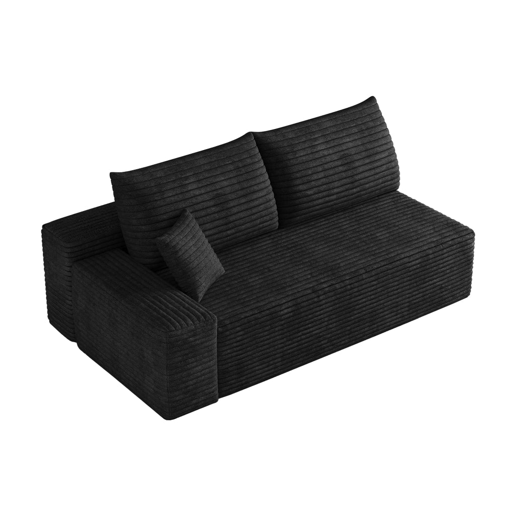 Divano modulare con chaise longue a 2 posti in tessuto a coste senza montaggio con seduta ampia nero
