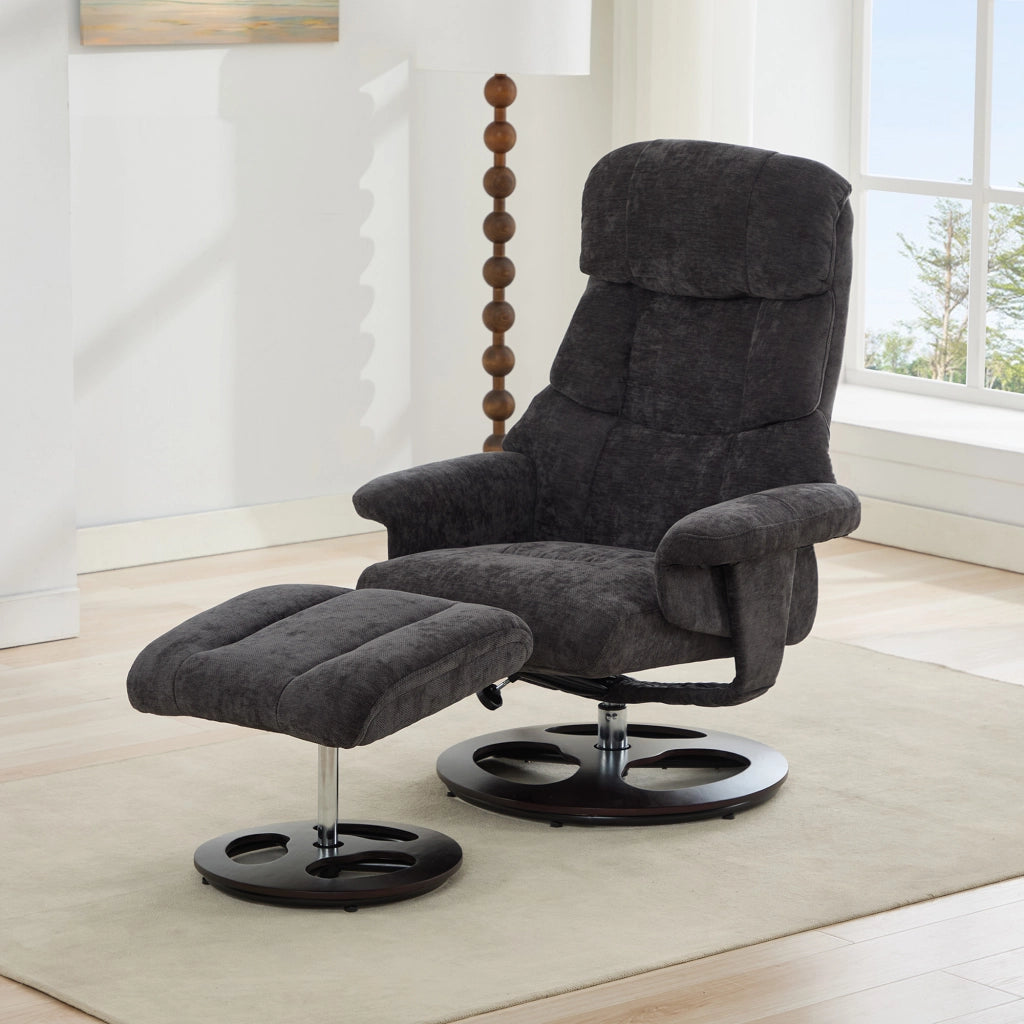 Poltrona Relax Reclinabile Massaggiante con Poggiapiedi ¨C MINIMAL ¨C Girevole 360¡ã, Tessuto Chenille Scuro