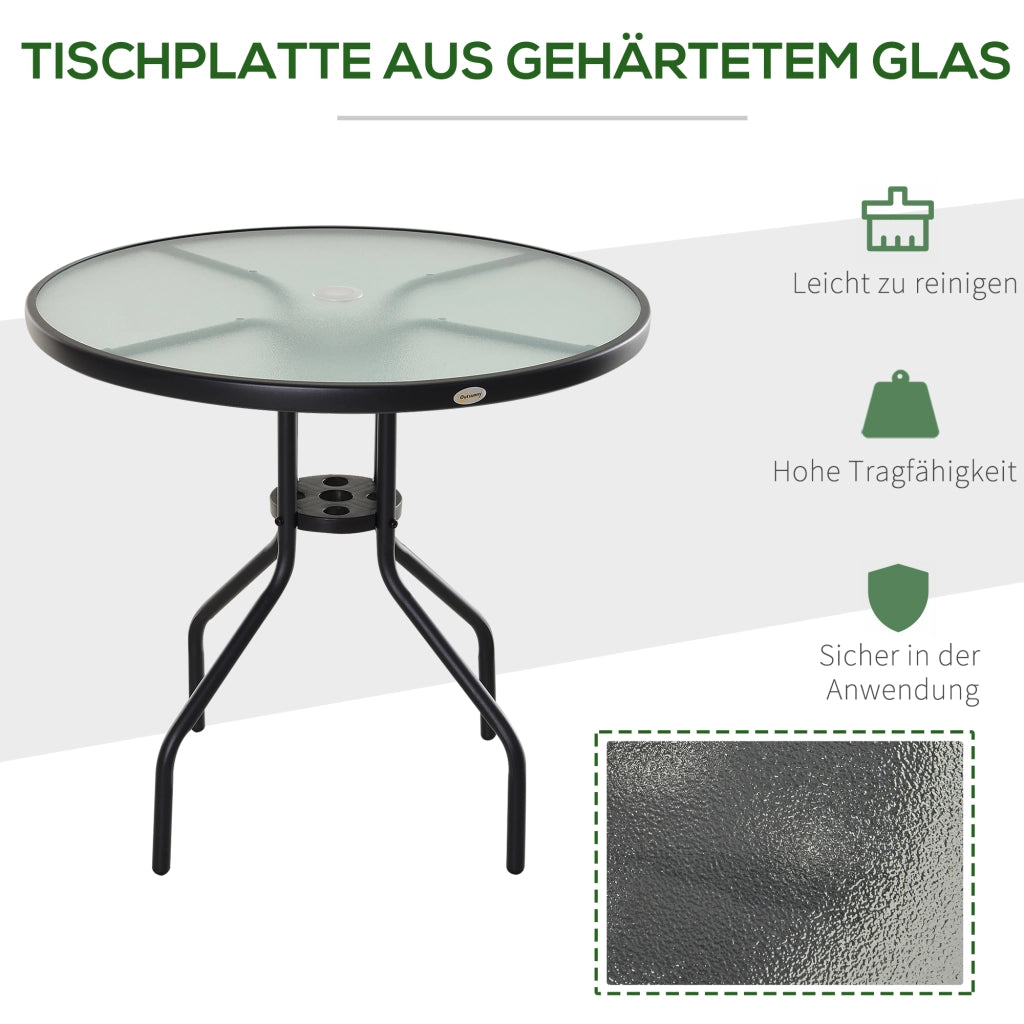 Tavolino da giardino con piano in vetro ¨C zephmum ¨C nero ?80x72 cm