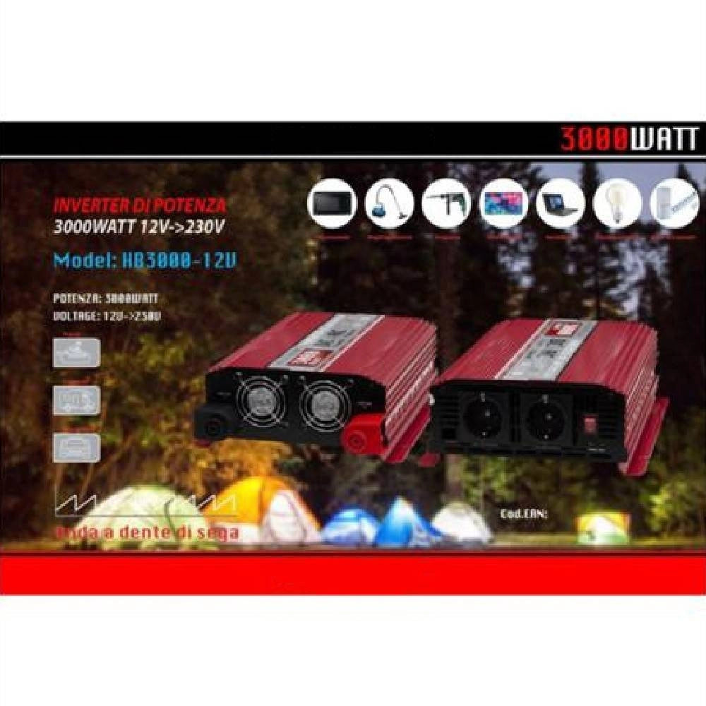 Trade Shop - Inverter 12v A 230v 3000w Di Potenza Convertitore Camper Auto Maxtech Hb3000-12v -
