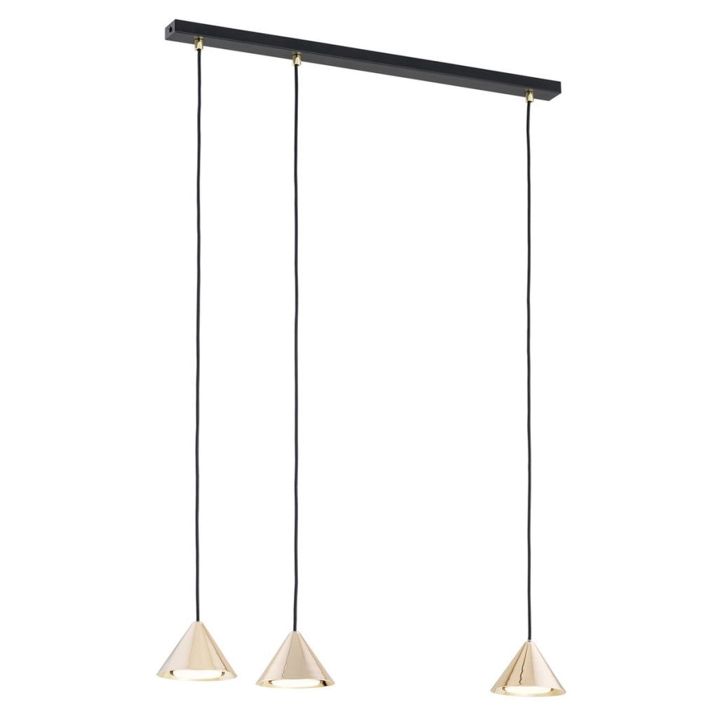 Lampada a sospensione ELIT con tre diffusori conici in oro