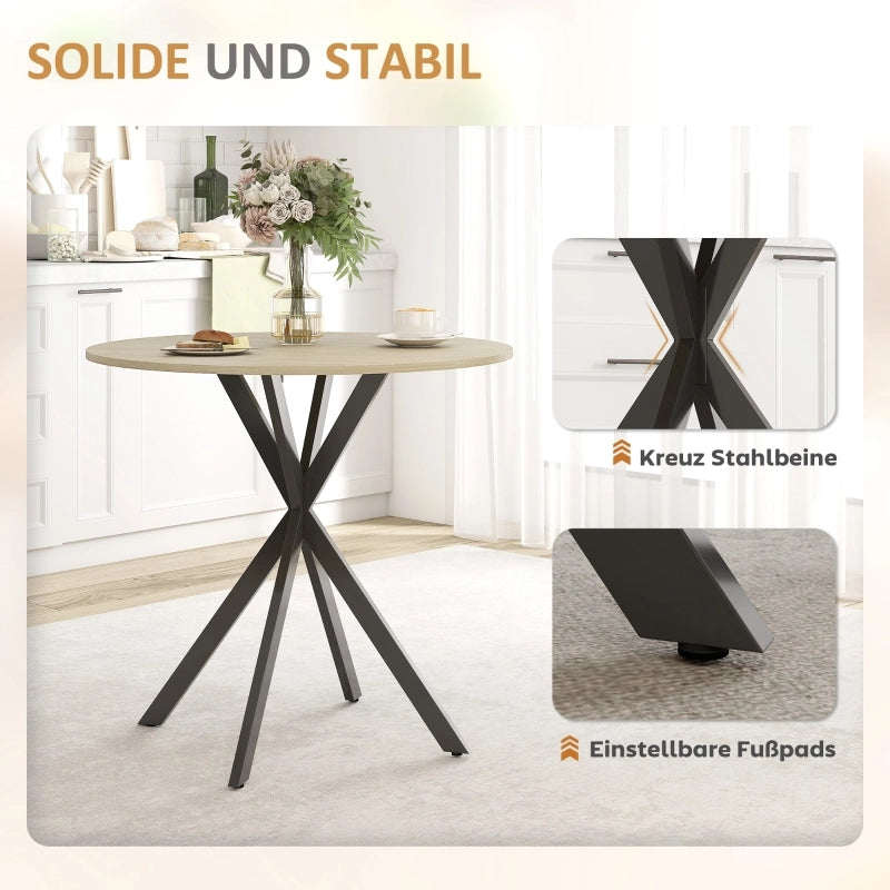 Tavolo da pranzo - rotondo per 2 - stile industriale - gambe in acciaio - Ø80x75 cm - rovere - cucina