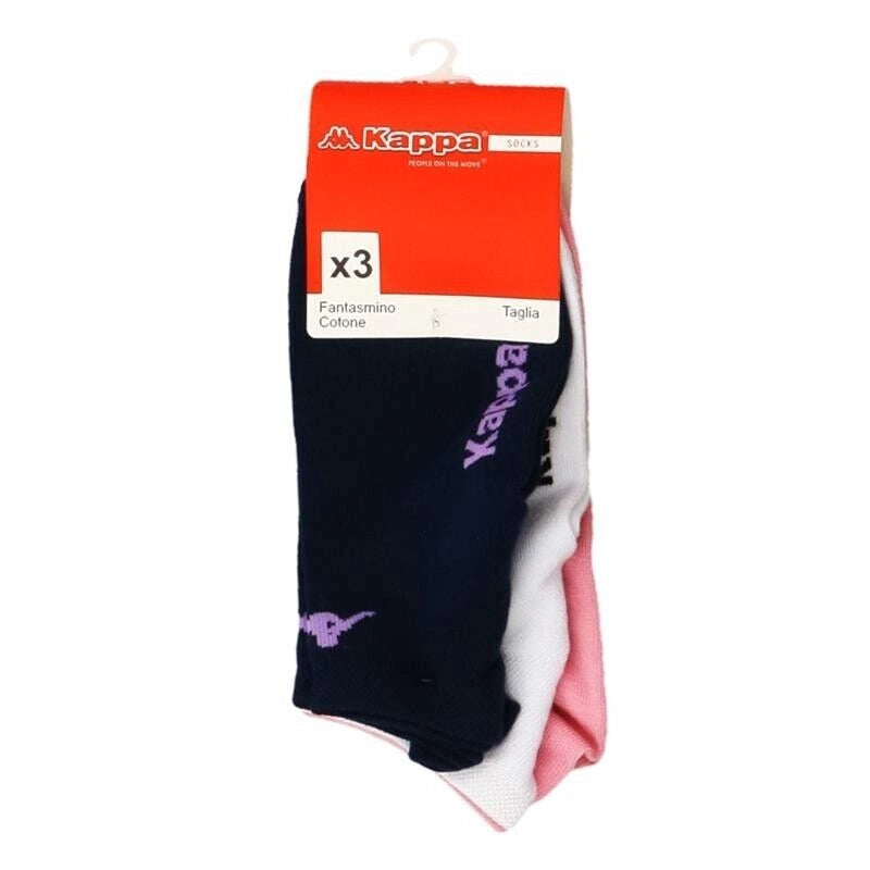 KAPPA CALZA FANTASMINO TAGLIA 36/38 DA DONNA IN MAGLIA JERSEY E COTONE CONFEZIONE DA 3 PAIA BIANCO/ROSA/BLU