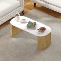 Tavolino ovale, tavolino d'appoggio effetto marmo, angoli arrotondati piedi spessi, 110 x 50 x 40 cm, bianco