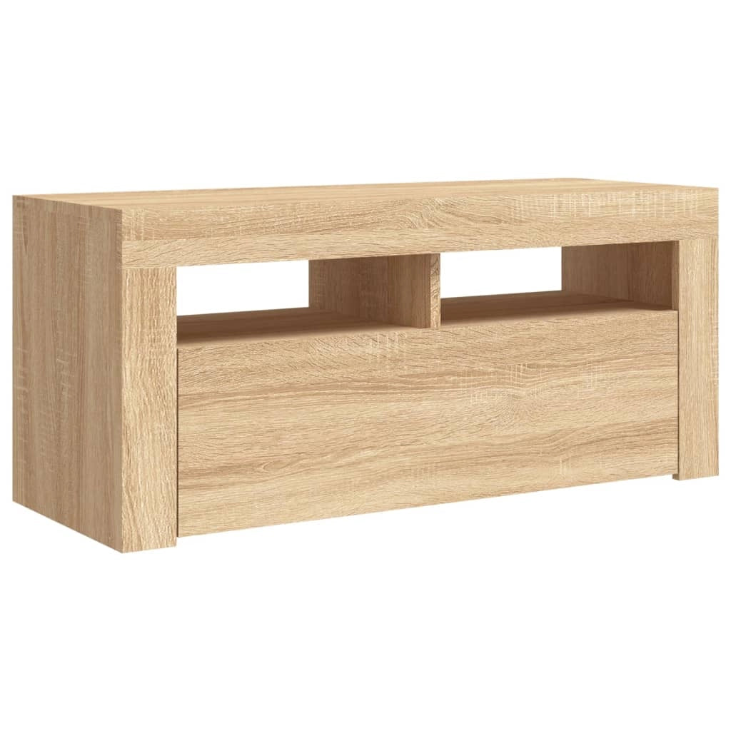 Mobile TV multimediale mensola TV credenza mobile TV per sala da pranzo soggiorno camera da letto con luci LED rovere Sonoma 90 x 35 x 40 cm marrone 02_0026791