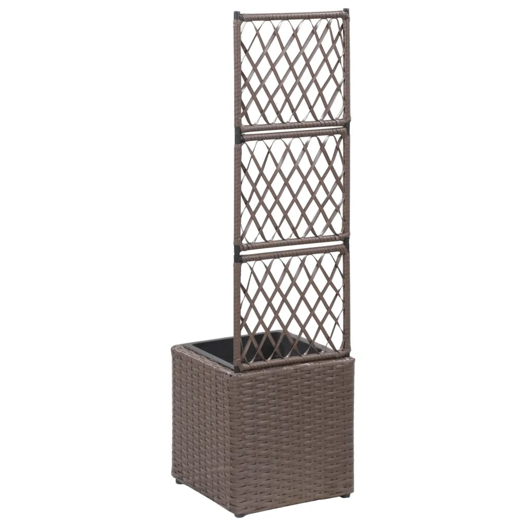 Letto Rialzato Traliccio 1 Fioriere | Cassetta per fiori | Vaso 30x30x107cm Polyrattan Marrone