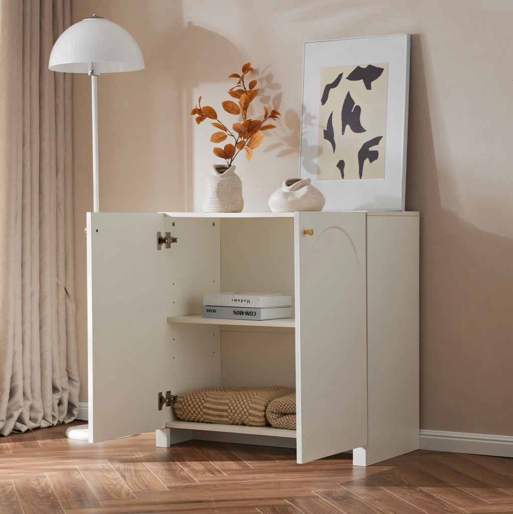 Sideboard 80x40x80 cm con motivo ad arco e superficie facile da pulire in pannello truciolare bianco