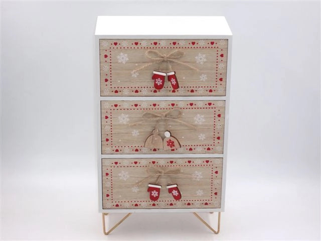Mobiletto Mobile in Legno 3 Cassetti Natalizio Natale 30 x 18 cm