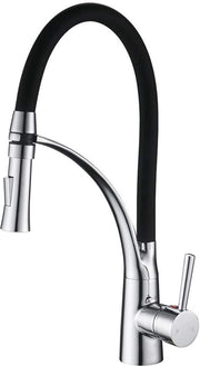 Kraan da 360° per cucina, con bocca estensibile a doppia getto, guanto in silicone nero morbido, miscelatore a unico manico per la vasca da lavastoviglie, finitura verniciata in ottone.