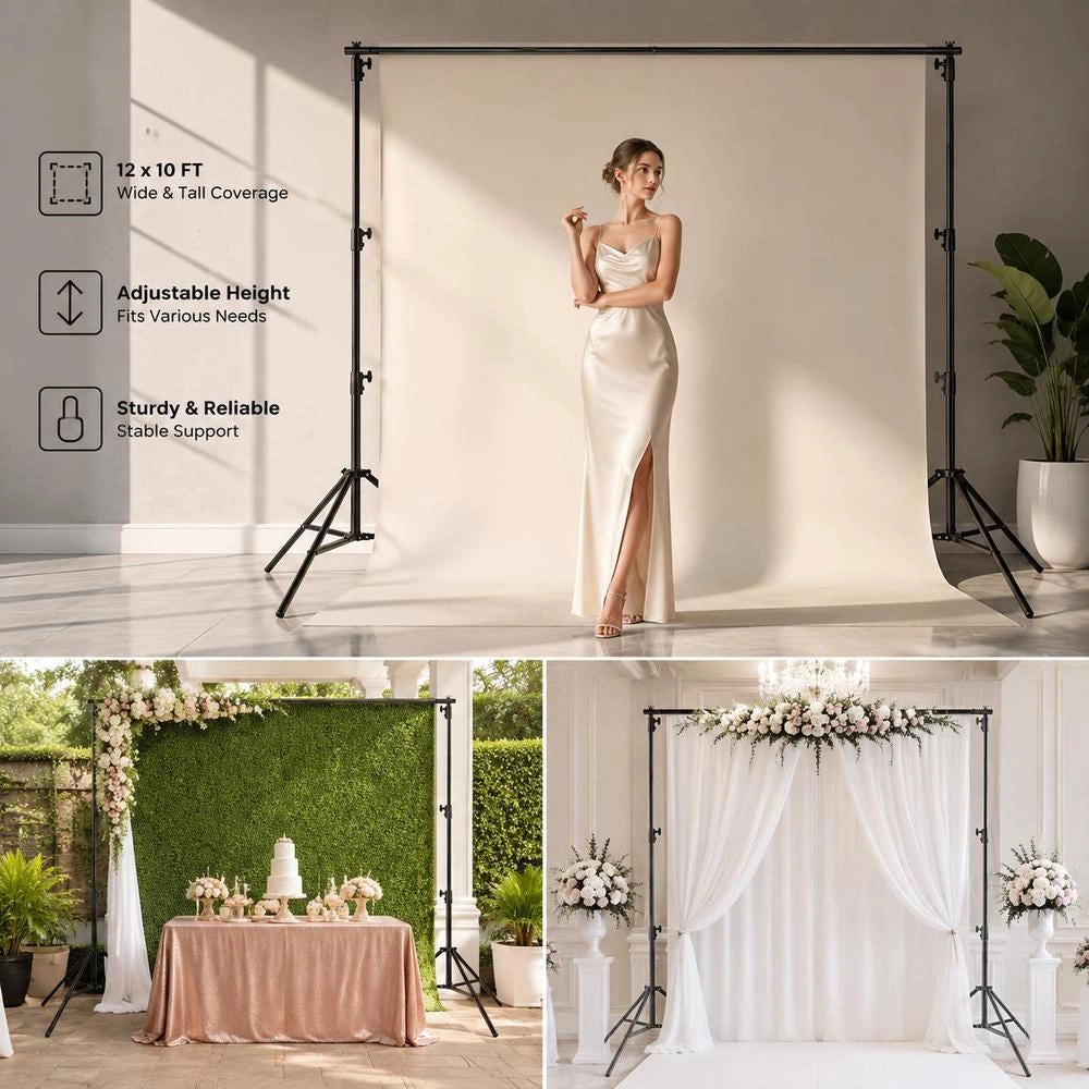 Photo Backdrop, Photography Background, 2900 X 3500 Mm, Background Fabric Size, Studio Prop Backdrop With 2 Triangular Supports, 2400–2920 Mm Adjustable Telescopic Height, Weddings, Party Setups