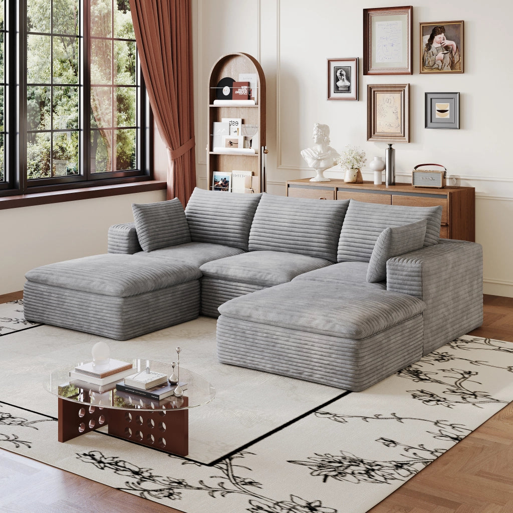 Divano Cloud 260 cm ¨C MINIMAL ¨C Velluto a Coste Grigio Scuro, Imbottito, Sfoderabile