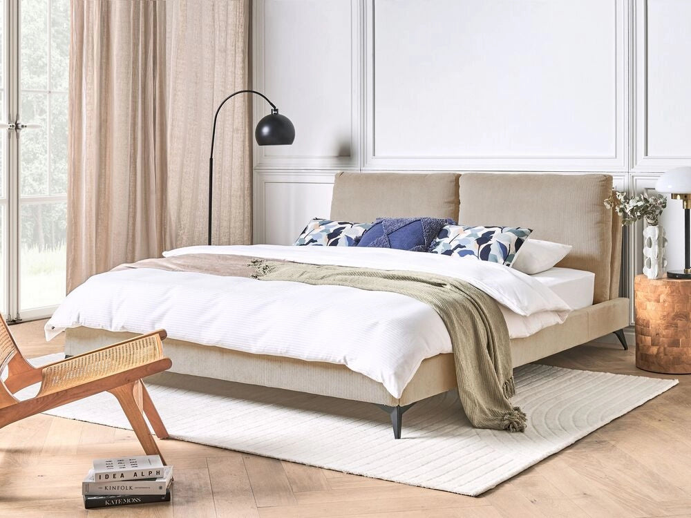 Letto imbottito moderno in velluto a coste grigio talpa 180 x 200 cm moderno elegante