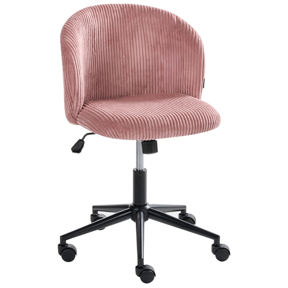 Sedia da ufficio rosa con seduta e schienale in velluto a coste, girevole, regolabile in altezza, moderna, per home office