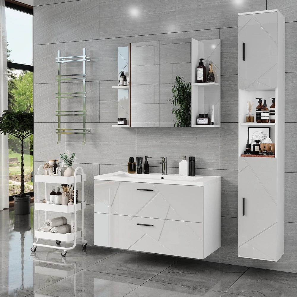 Vicco Set di mobili da bagno Bianco/bianco lucido 4 parti
