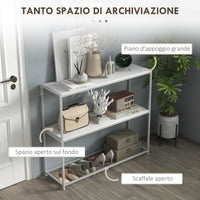 Tavolo Consolle da Ingresso con Ripiano Aperto 100x30x87 cm in Acciaio e Truciolato Bianco