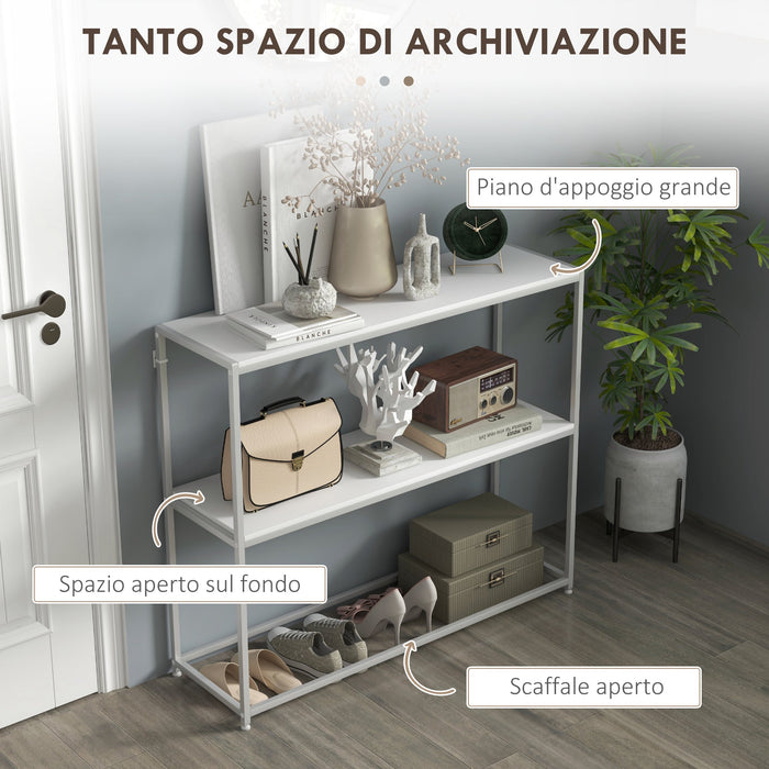 Tavolo Consolle da Ingresso con Ripiano Aperto 100x30x87 cm in Acciaio e Truciolato Bianco