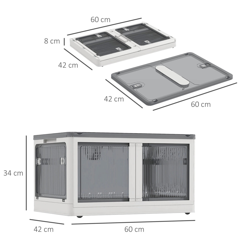 Mobile contenitore pieghevole con ruote; accesso su 5 lati e coperchio impilabile per casa; 60×42×34 cm