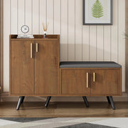 Armadietto scarpe moderno - Xylo - L120/P34/H82 - Venature legno, 4 ante, maniglie metalliche asimmetriche