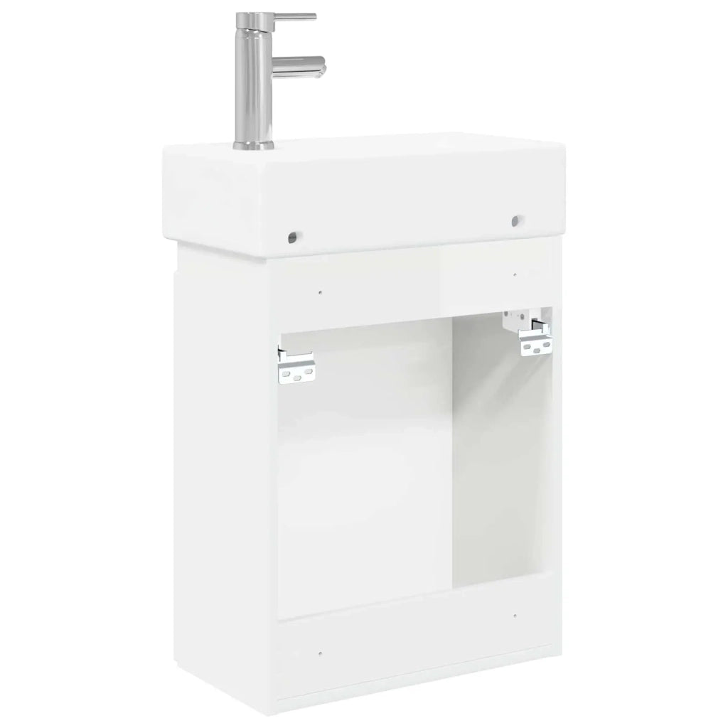 Mobile bagno con rubinetto Bianco Lucido 45,5 x 22,5 x 84 cm 889455