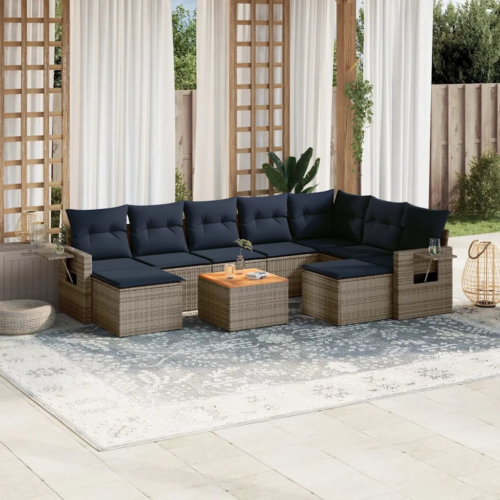 Set Divani da Giardino 10 pz con Cuscini Grigio in Polyrattan 3224850