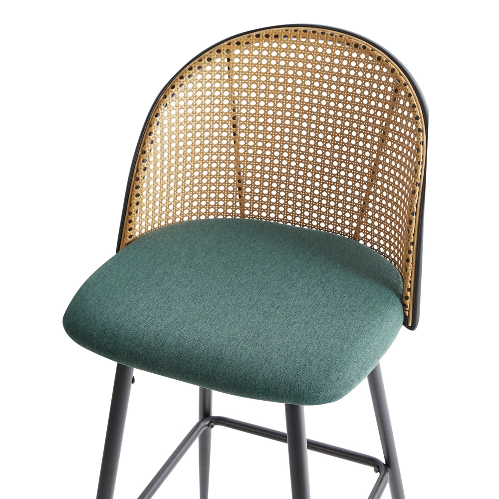 Set di 2 sgabelli da bar in metallo verde effetto legno con intreccio viennese stile retrò soggiorno