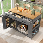Isola cucina grigio naturale con area per animali e 3 cassetti