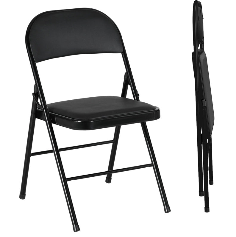 Sedia pieghevole 45x46x78 cm con seduta imbottita in metallo e pelle rigenerata nera