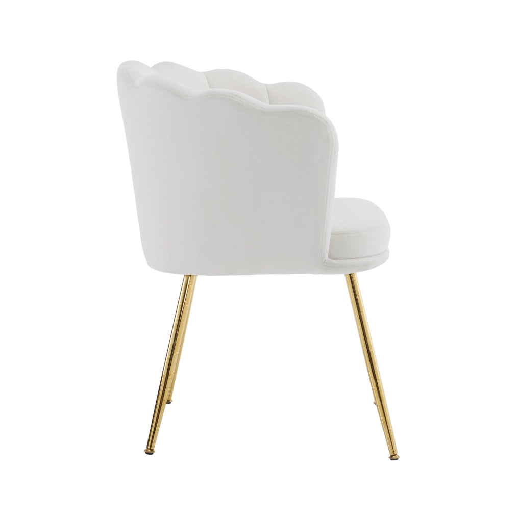 Poltrona in velluto beige con schienale a petalo e cuscino