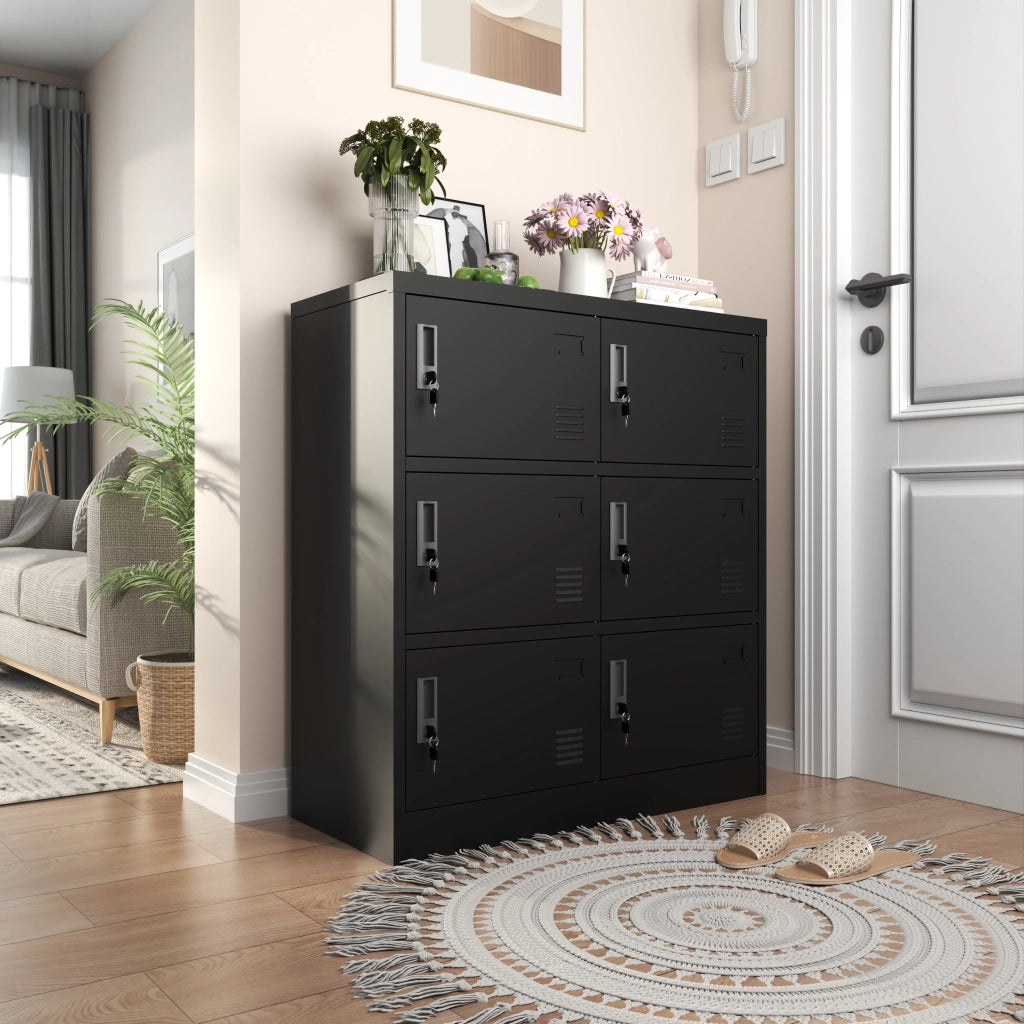 Armadio metallico a 6 ante con serratura, nero, H 100 cm x L 90 cm x P 40 cm