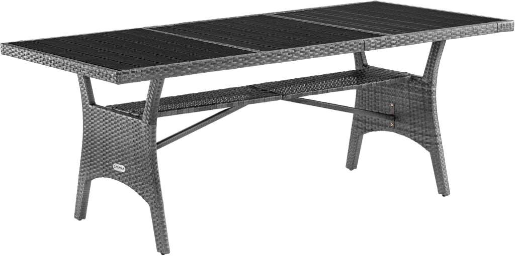 Tavolo da Giardino in Polyrattan & WPC con Ripiano 190x90x74cm Altezza Regolabile Outdoor
