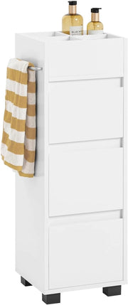 Mobiletto Bagno Salvaspazio, Mobile Stretto Bagno 3 Cassetti e 4 Scomparti, Cassettiera Salvaspazio Bianco, 30x90x30 cm, BZR29-W