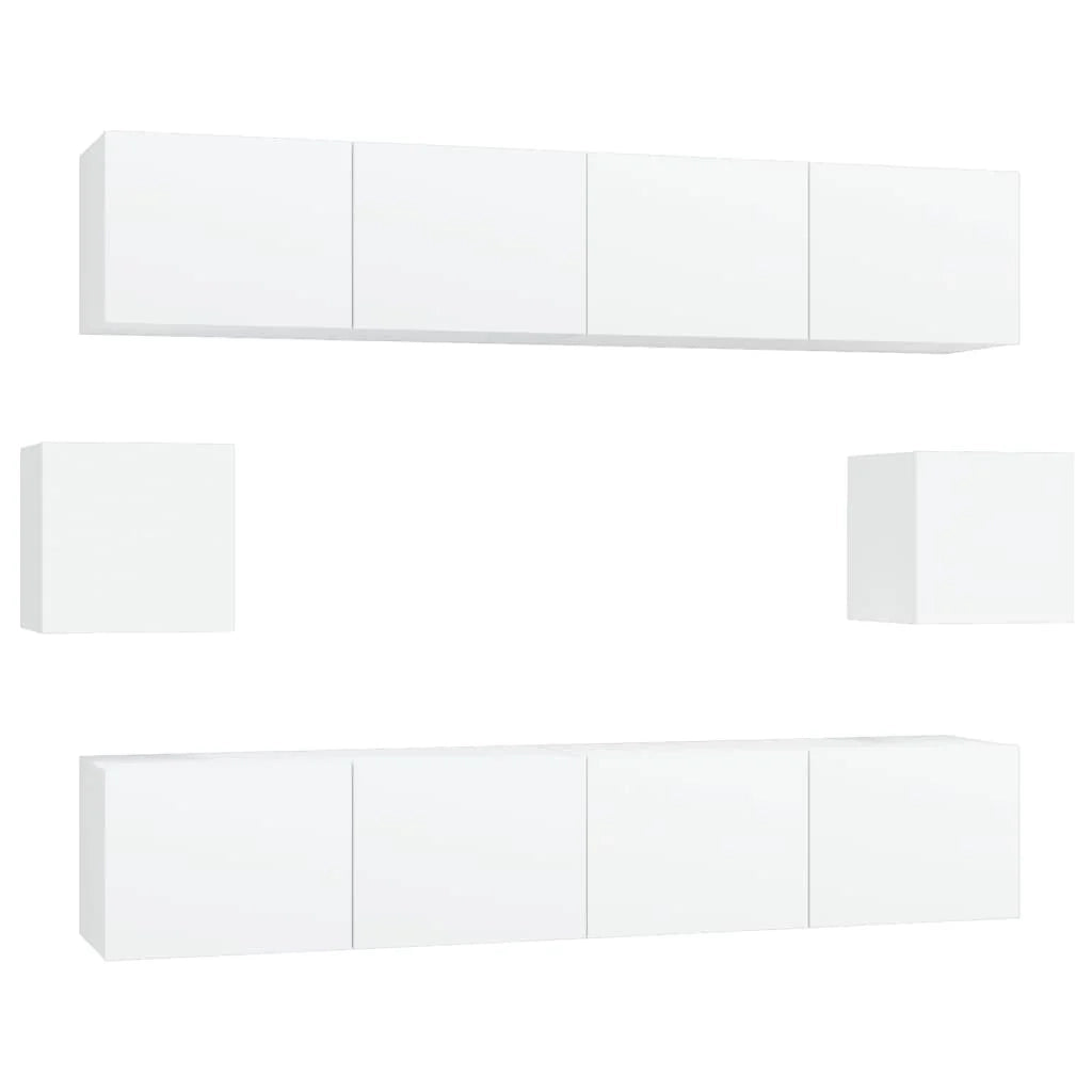 Set di mobili da 6 pezzi tra cui armadio credenza mobile TV televisore per soggiorno camera da letto salotto legno ingegnerizzato bianco 02_0025012