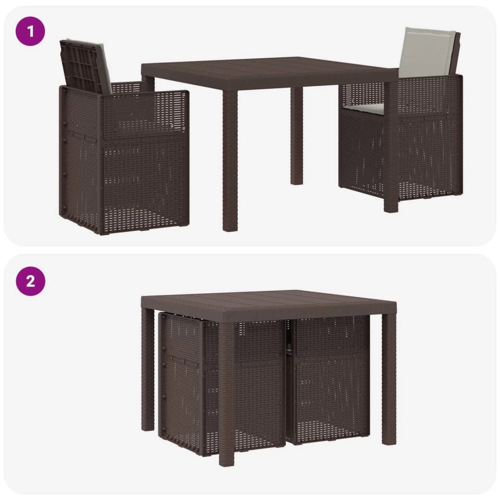 Set da Pranzo per Giardino 3 pcs Marrone e Grigio Chiaro PP