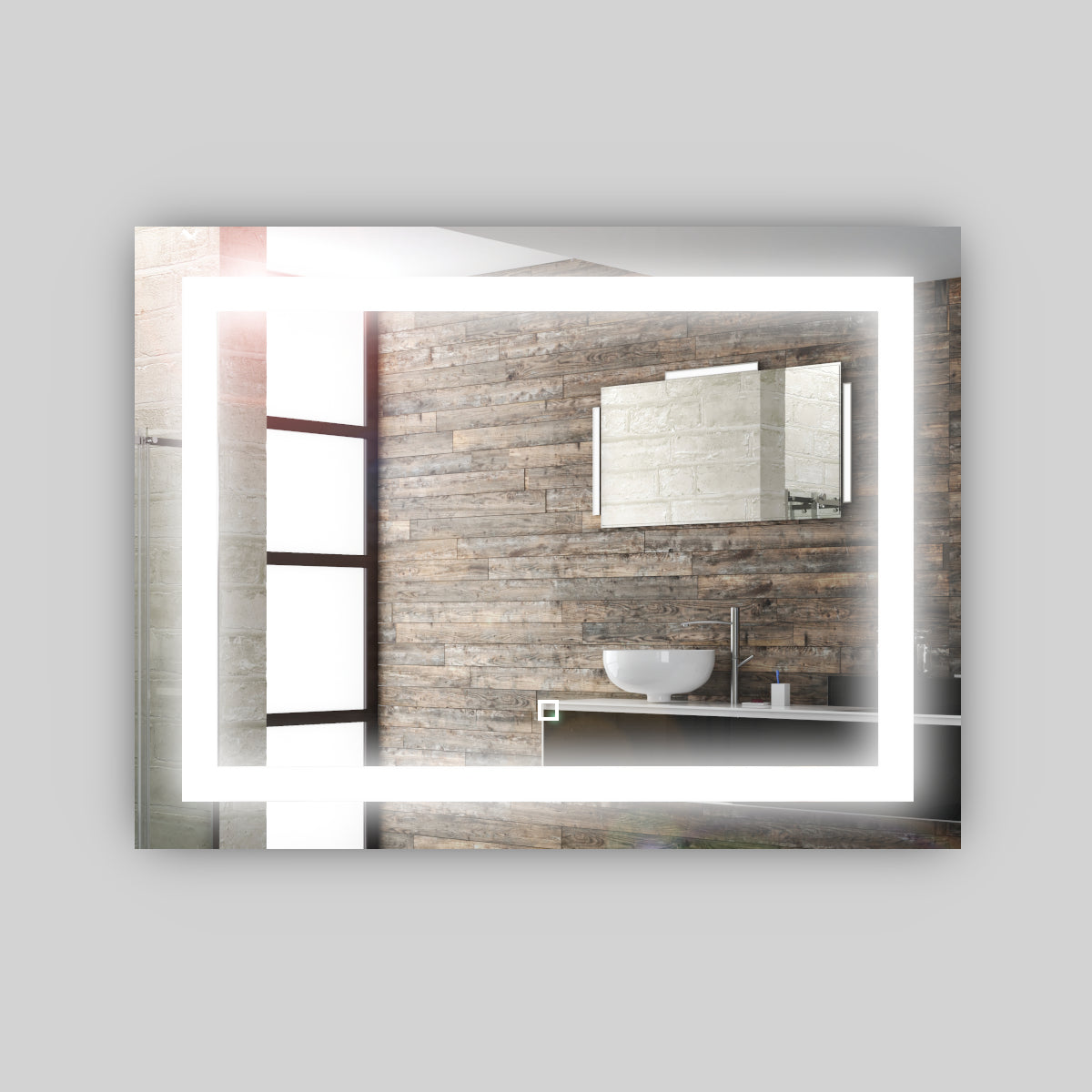 Specchio 5 mm rettangolare squadrato cornice led interruttore touch mdf *** misure 80x60 cm, tonalità standard 6000-...