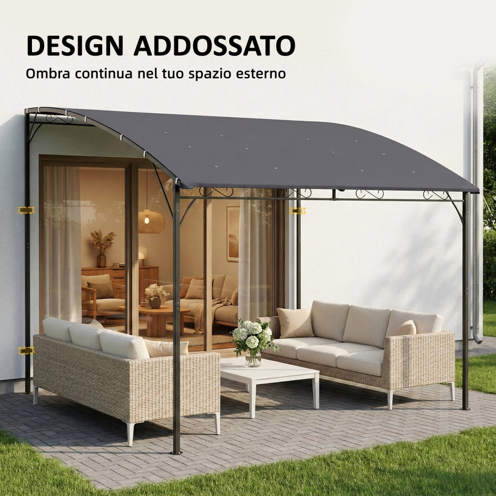 Gazebo Pergola con 16 Fori di Drenaggio, in Metallo e Poliestere, 3.8x2.8 m, Grigio