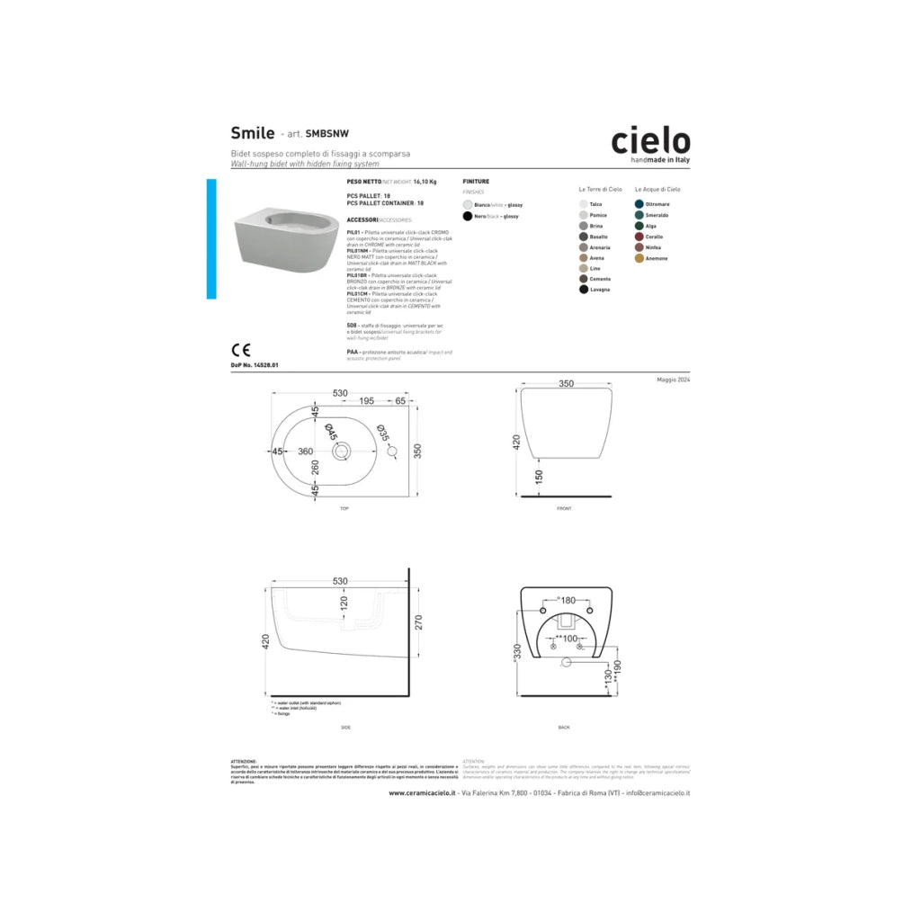 Bidet Da Terra Ceramica Cielo Bianco Lucido "Mare"