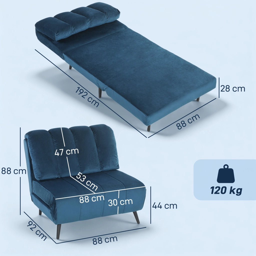 Poltrona Letto Pieghevole Trasformabile con Schienale Regolabile, Blu