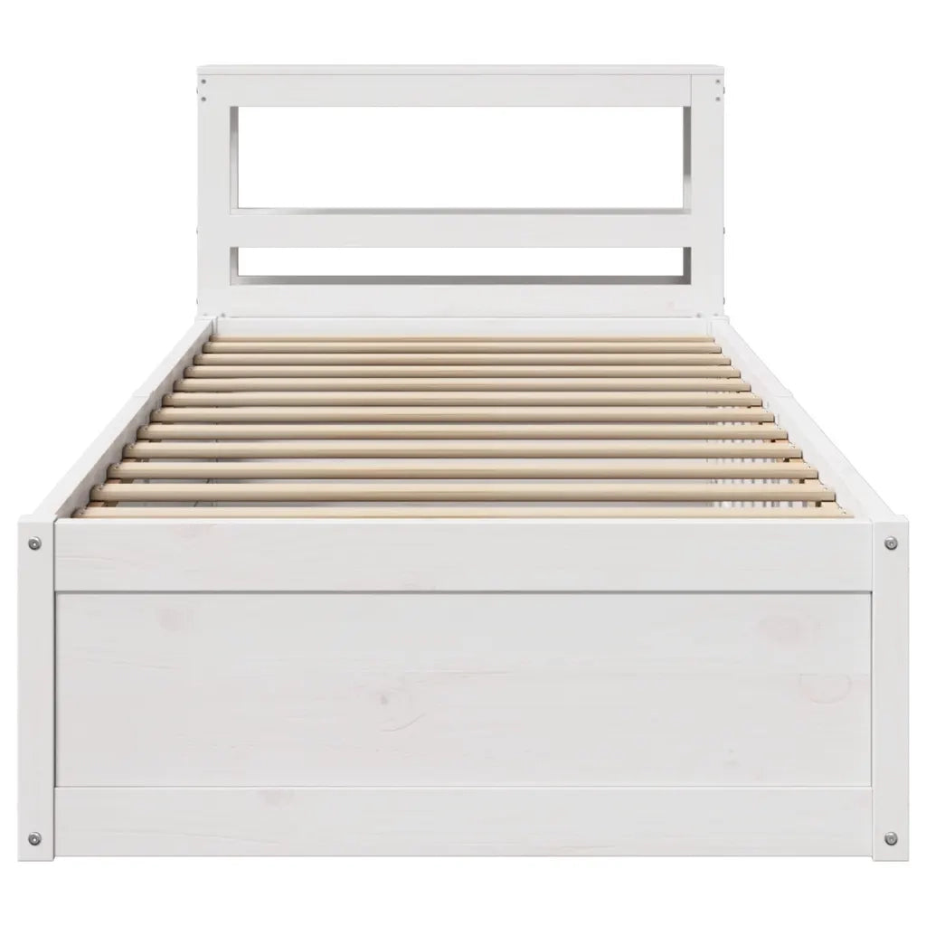 Giroletto con Testiera Bianco 90x200 cm Legno Massello di Pino 3306352