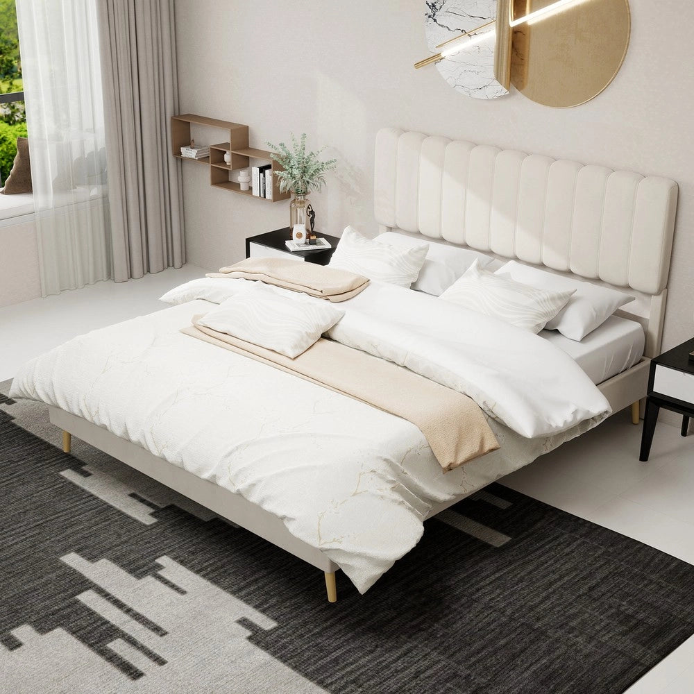 Letto imbottito con testiera ¨C Minimal ¨C Beige 160x200 cm tessuto