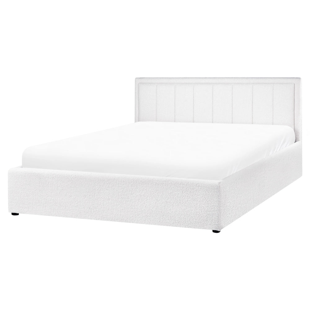 Letto Ottomano Bianco Boucle 160x200 cm Struttura imbottita con Testiera