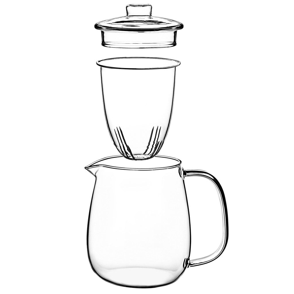 Teiera in vetro KADAX da 600 ml con inserto e infusore per erbe aromatiche.