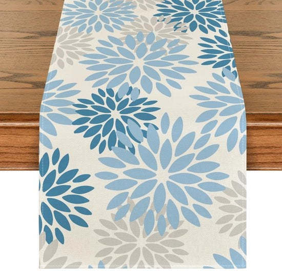 Decorazione per tavolo estivo, Tafelloper in stile fiorale blu chiaro, decorazione per interni, decorazione per feste 40x180 cm