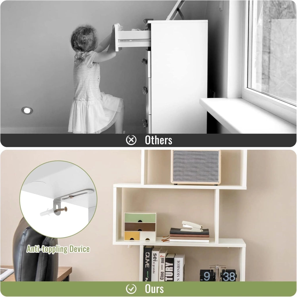 Scaffale a 6 Ripiani con cassetto, Libreria Autoportante, Scaffale da Terra, Design Moderno, 70 x 23 x 183 cm, Bianco/Marrone/Nero (Bianco)