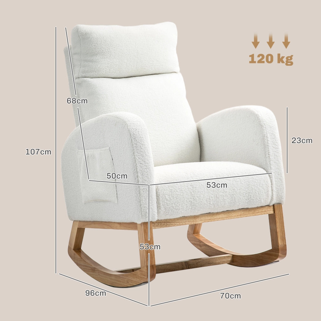 Poltrona a dondolo relax ¨C Xylo ¨C tessuto crema con struttura in legno