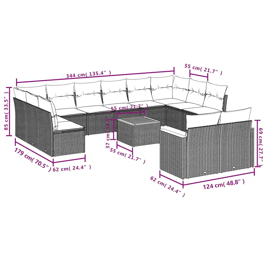 Set Divani da Giardino 13 pz con Cuscini Grigio in Polyrattan 3226453