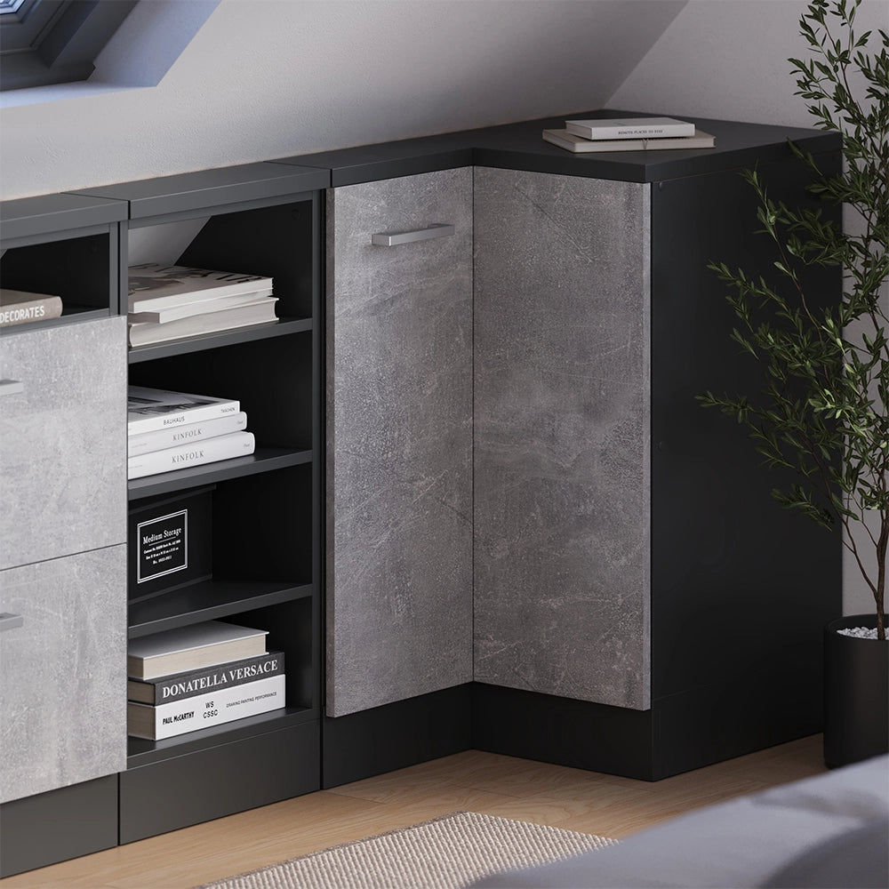 Mobile sottotetto Mobile angolare Rion Calcestruzzo/Antracite 75.6 x 83.8 cm con 1 porta Vicco