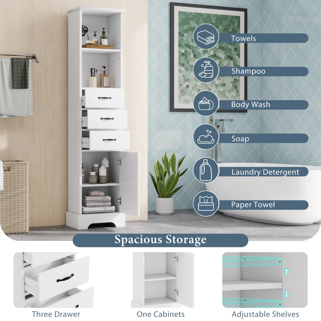Armadietto Bagno con Cassetti e Ripiani ¨C MINIMAL ¨C Bianco 38x26x172,5 cm