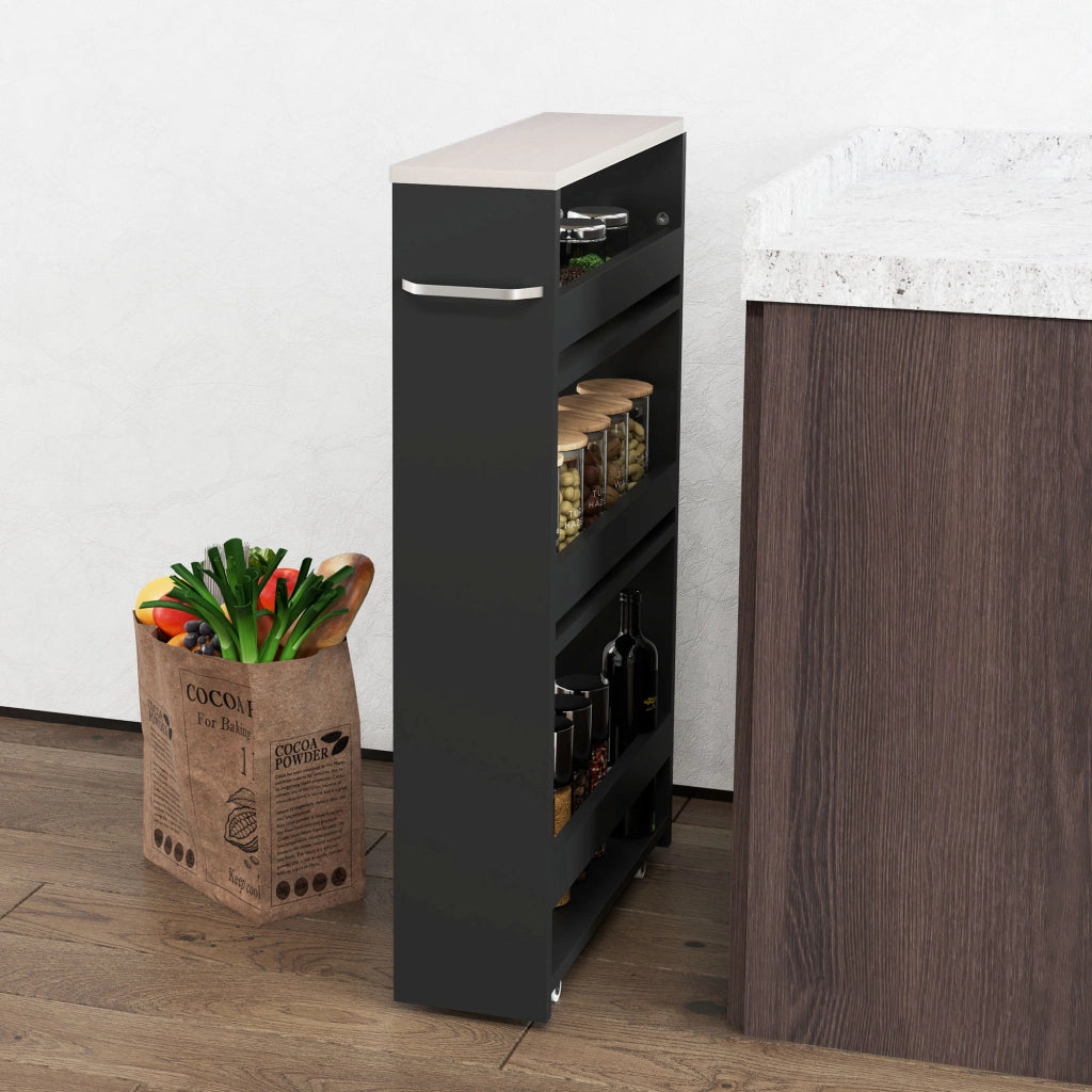 Carrello Portautensili da Cucina a 3 Ripiani ¨C zephmum ¨C Nero 48x15x80 cm