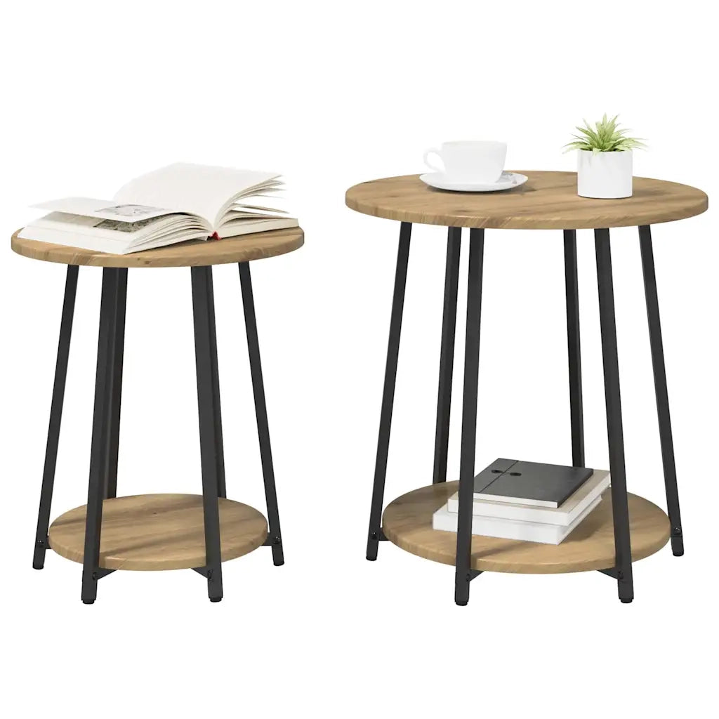 Set tavolini con lo scaffale 2 pcs Rovere Artigianale e Nero 869707